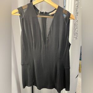 Rebecca Taylor Black V-Neck Sheer Top